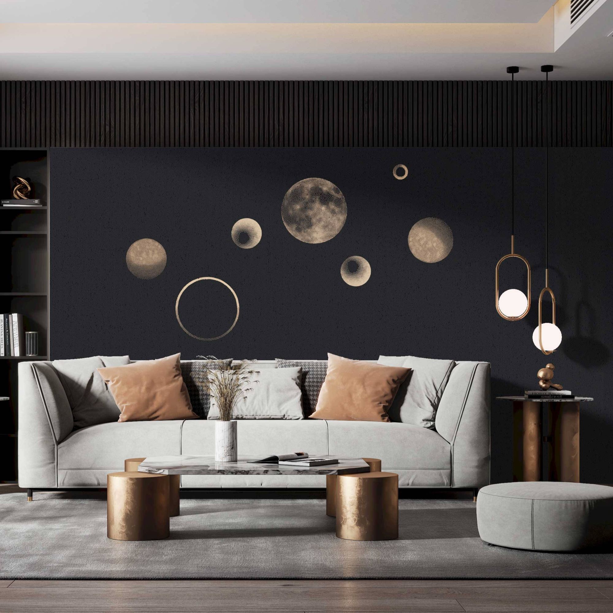 乐芙兰/众星捧月简约现代中式沙发独绣刺绣背景墙布