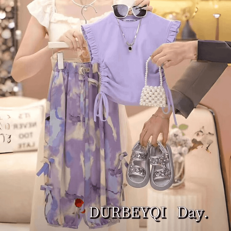 女童夏装套装2025新款女童休闲宽松衣服女孩夏装薄款防蚊裤套装