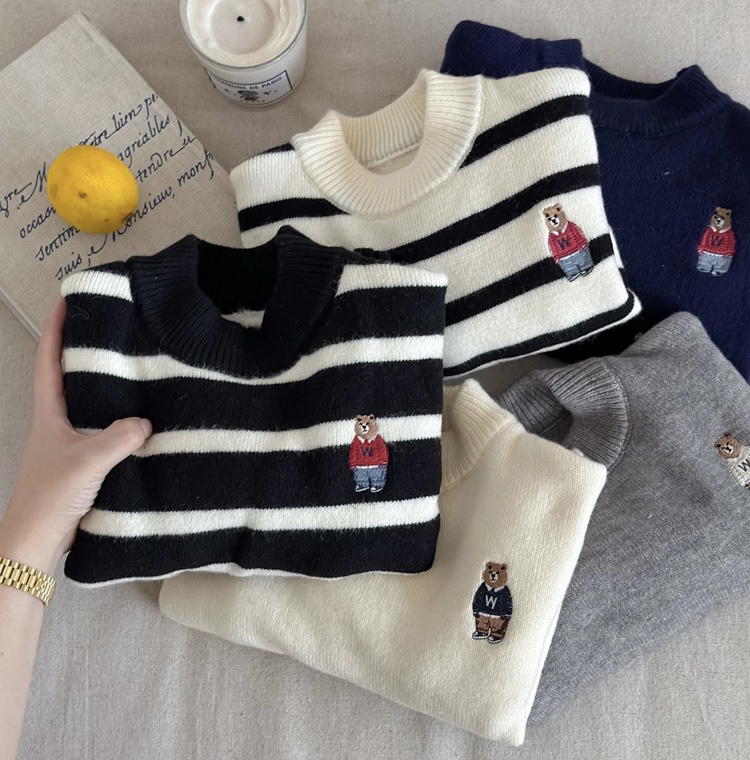 男女童新款卡通针织毛衣加绒加厚保暖套头秋冬宝宝毛线衣圆领冬季