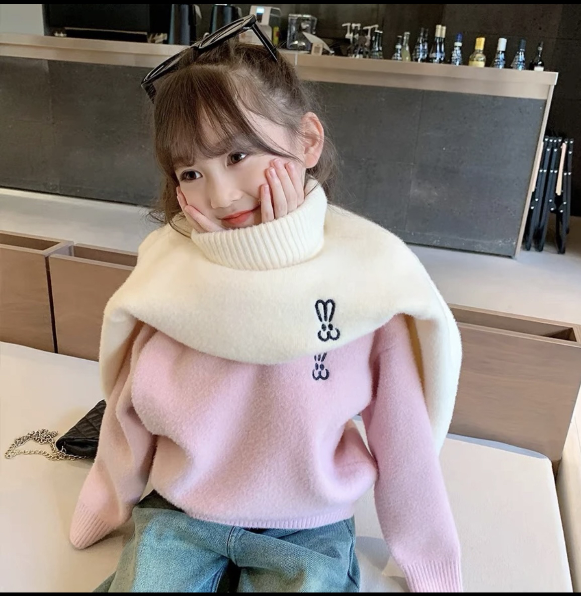 新款女童毛衣高领保暖打底加绒加厚女童针织衫不起球冬季秋冬