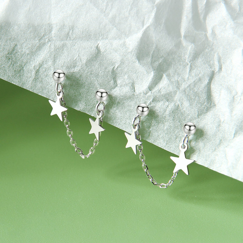 925银耳饰 纯银耳钉女星星双耳洞耳环简约甜美时尚百搭免摘ED169