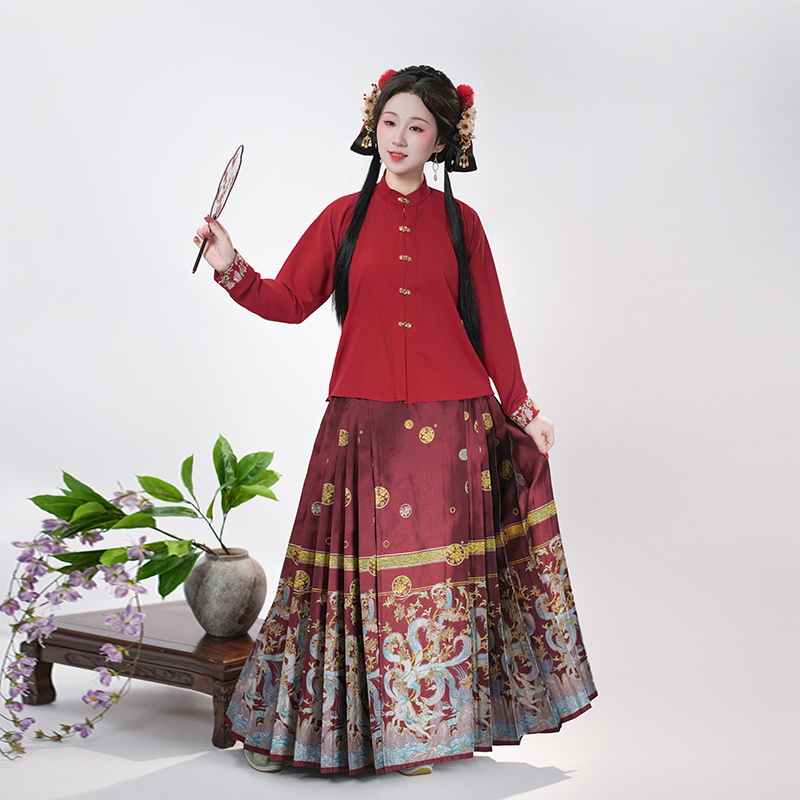 潇湘馆原创齐腰新款新中式国风马面裙配搭立领改良上衣汉元素汉服