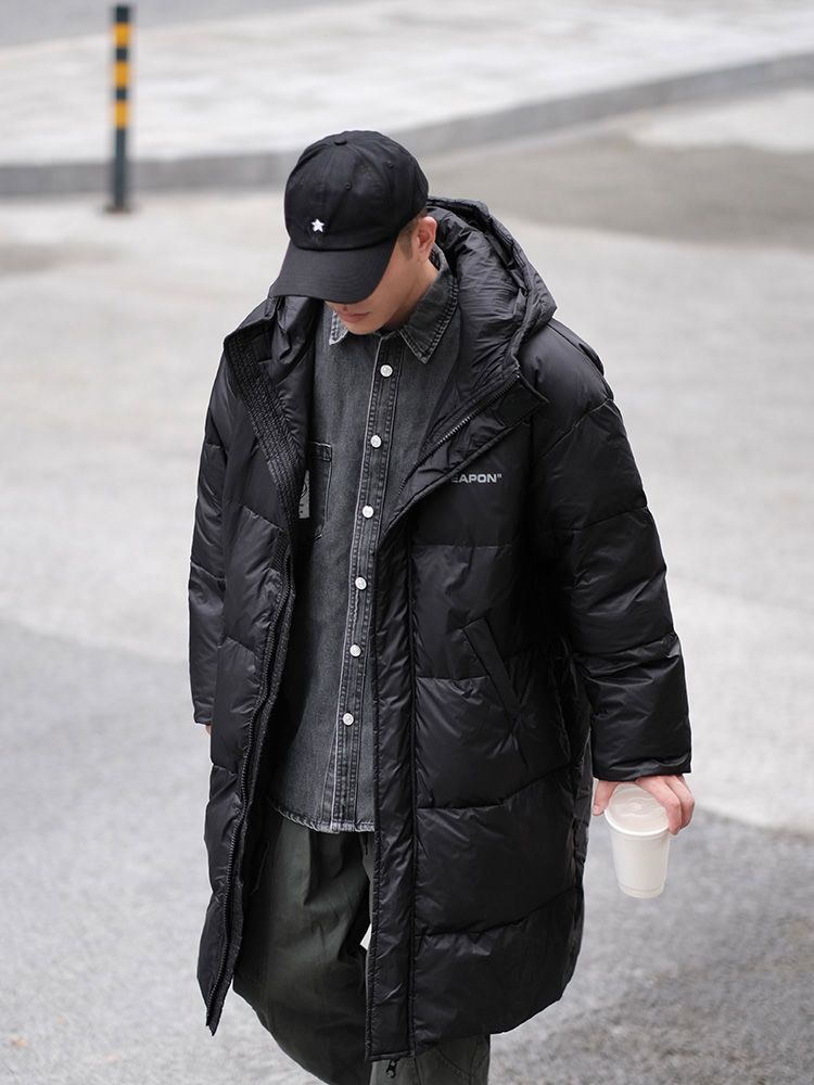 波司豋冬季男士中长款羽绒服服男冬装黑色连帽加厚保暖棉服情侣款