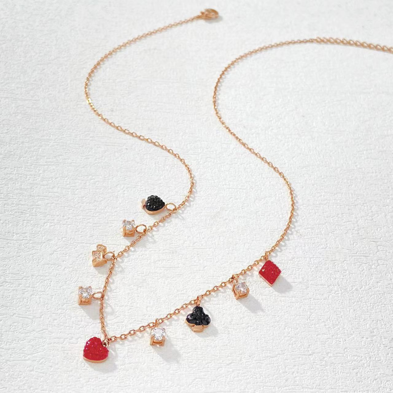 钛钢项链 木木（ZF1928）48厘米 满镶扑克花纹小狗项链