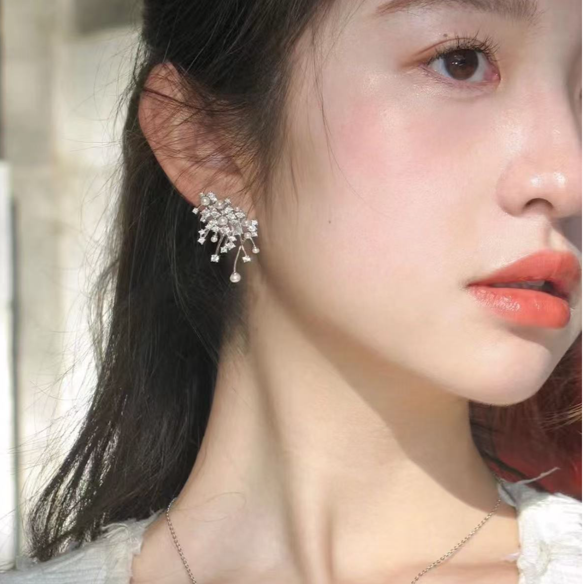 铜合金耳饰 木木（RZ2455）大号气质爆闪星云耳环耳饰