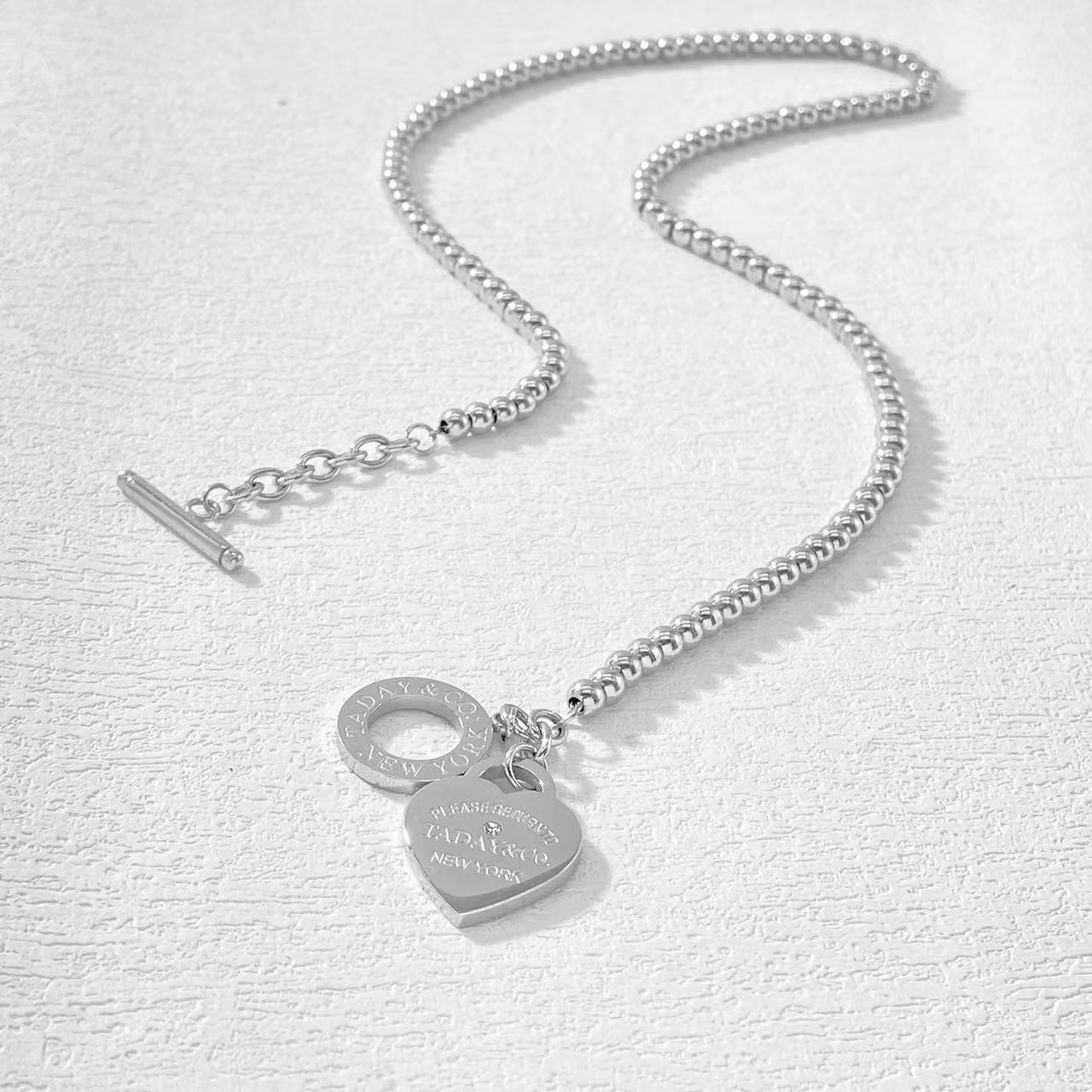 钛钢项链 木木（ZF1992）45厘米 桃心OT扣珠子项链