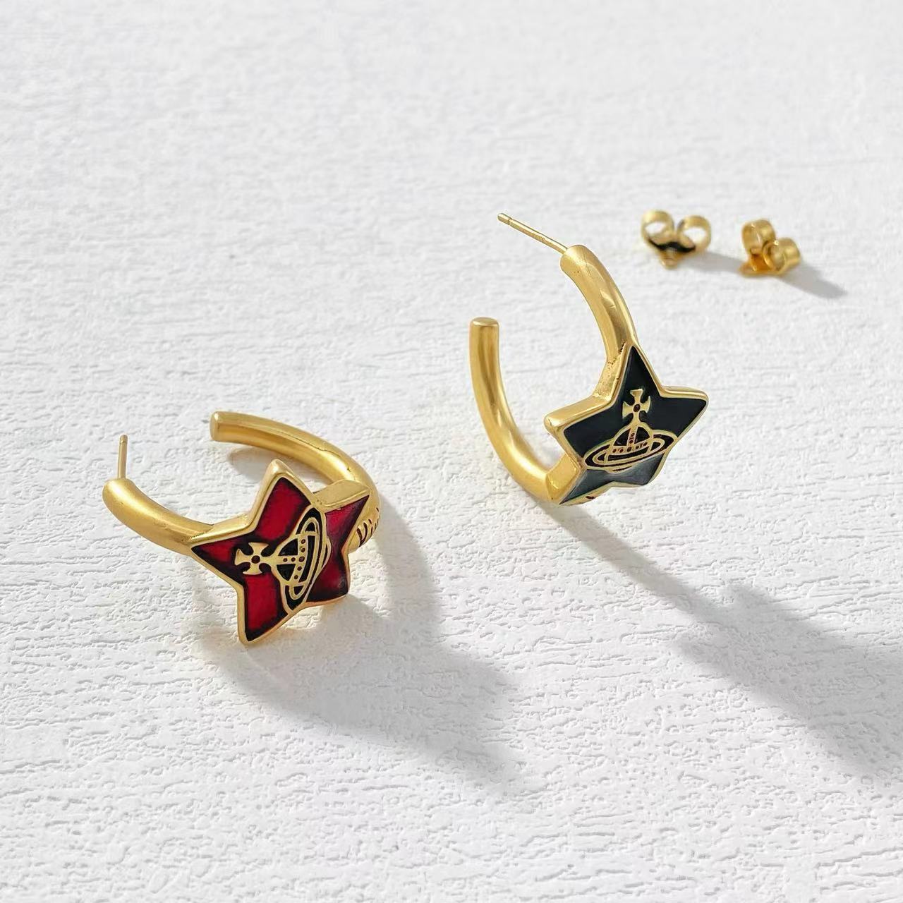 铜合金耳饰 木木（RZ6234） 内径20毫米 做旧拼色土星耳圈耳饰