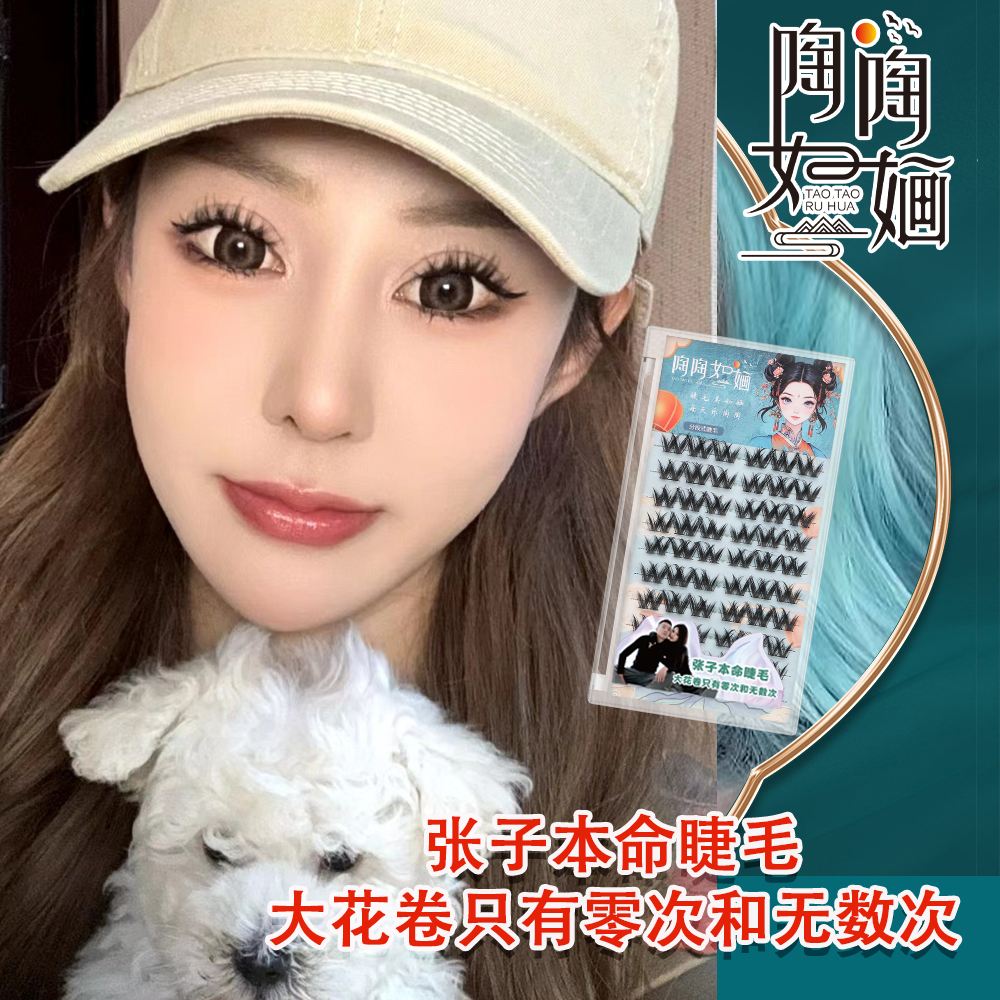 【张张同款】浓密大花卷胶水款免胶款轻欧美自粘加长分段单簇假睫毛