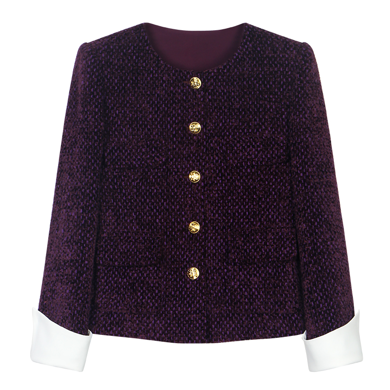 【独设甄选W28813】秋冬新小香风微醺葡萄紫重工复古文艺外套