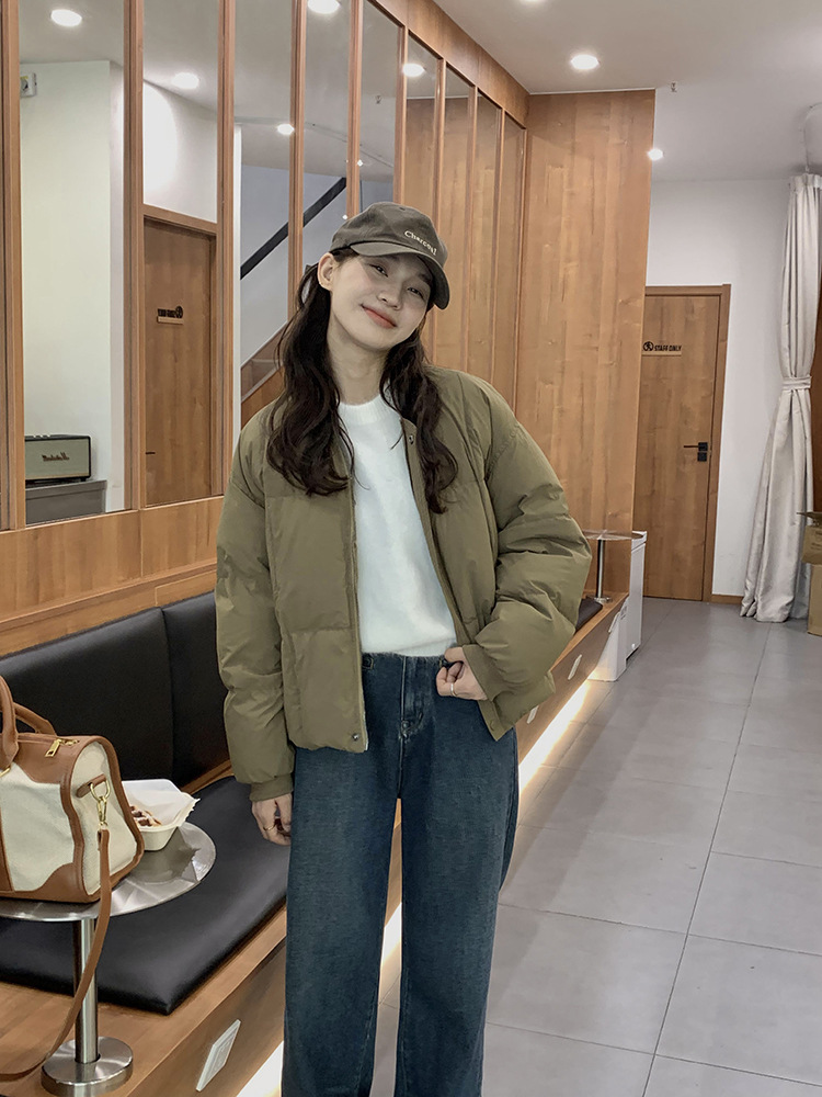 棒球领加厚羽绒服拉链外套女2024冬季新款90白鸭绒面包服18803