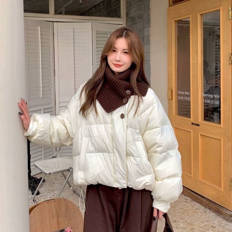 小个子羽绒服女短款2024冬季新款韩版宽松针织拼接白鸭绒加厚外套