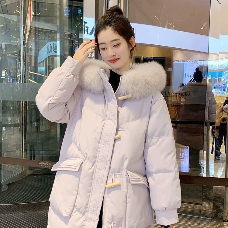 羽绒服女90白鸭绒中长款2023冬季新款时尚韩版小众加厚大毛领