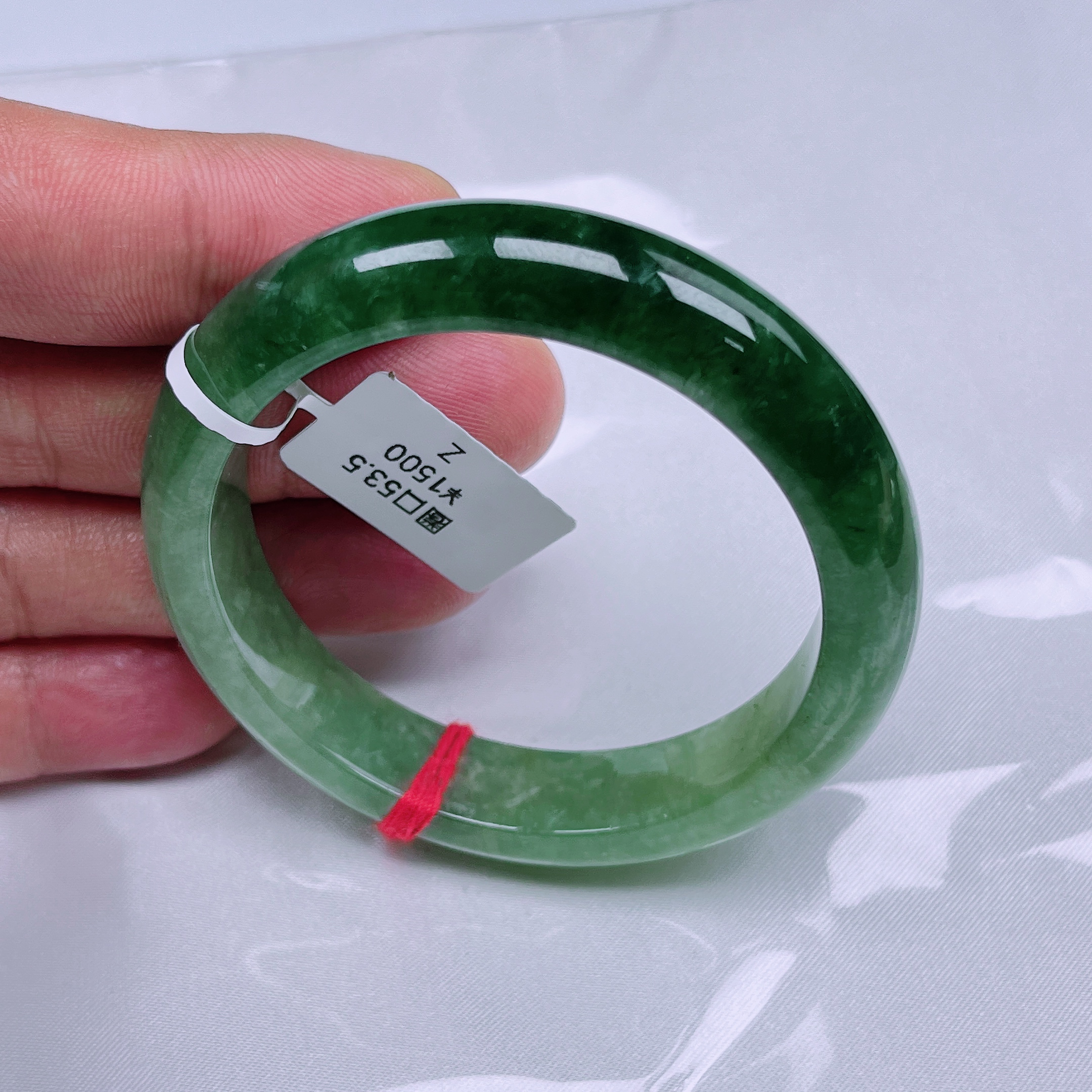 天然缅甸A货翡翠油青半山水手镯53.5圈口