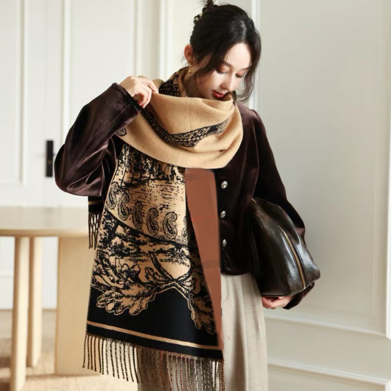 Love is long巴黎铁塔 法式百搭保暖双面加厚围巾披肩女