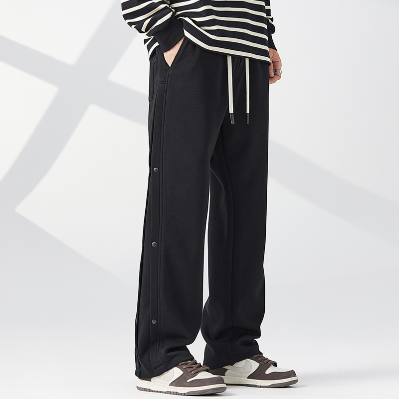 EP抽绳运动休闲裤子男秋冬款潮流宽松直筒设计感排扣卫裤男生裤子