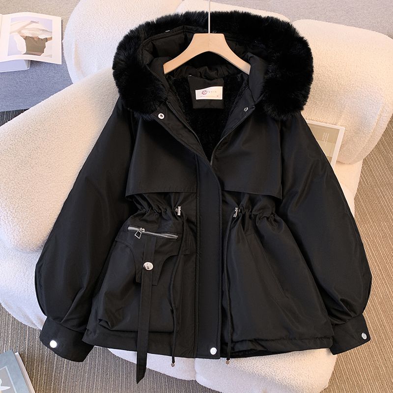 波登司羽绒服白鸭绒新款爆款胖妹妹大码加绒加厚大毛领派克女士女