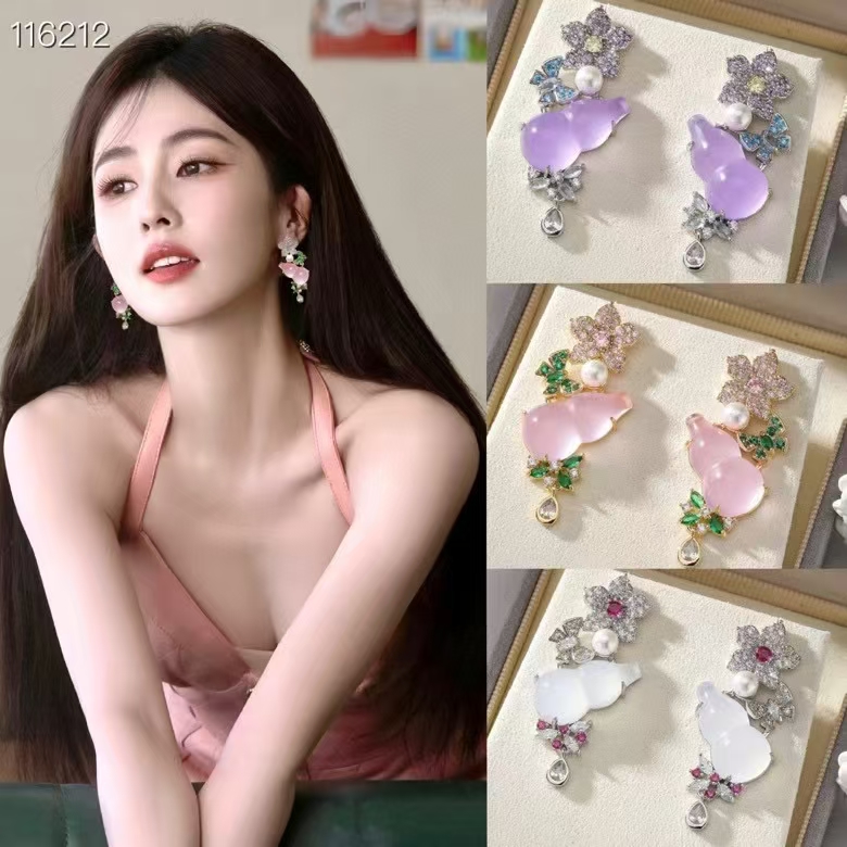 合金合成锆石耳饰 新品 梦幻色招财葫芦 彩色蝴蝶招财葫芦  