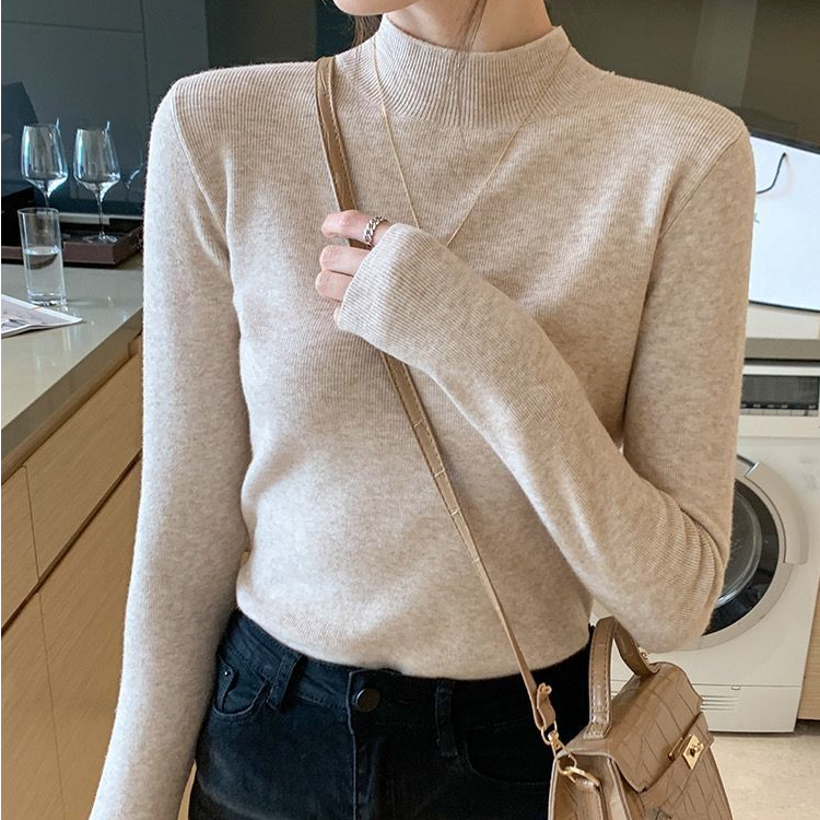 【莘莘大码】新款秋冬时尚百搭半高领纯色针织衫内搭女
