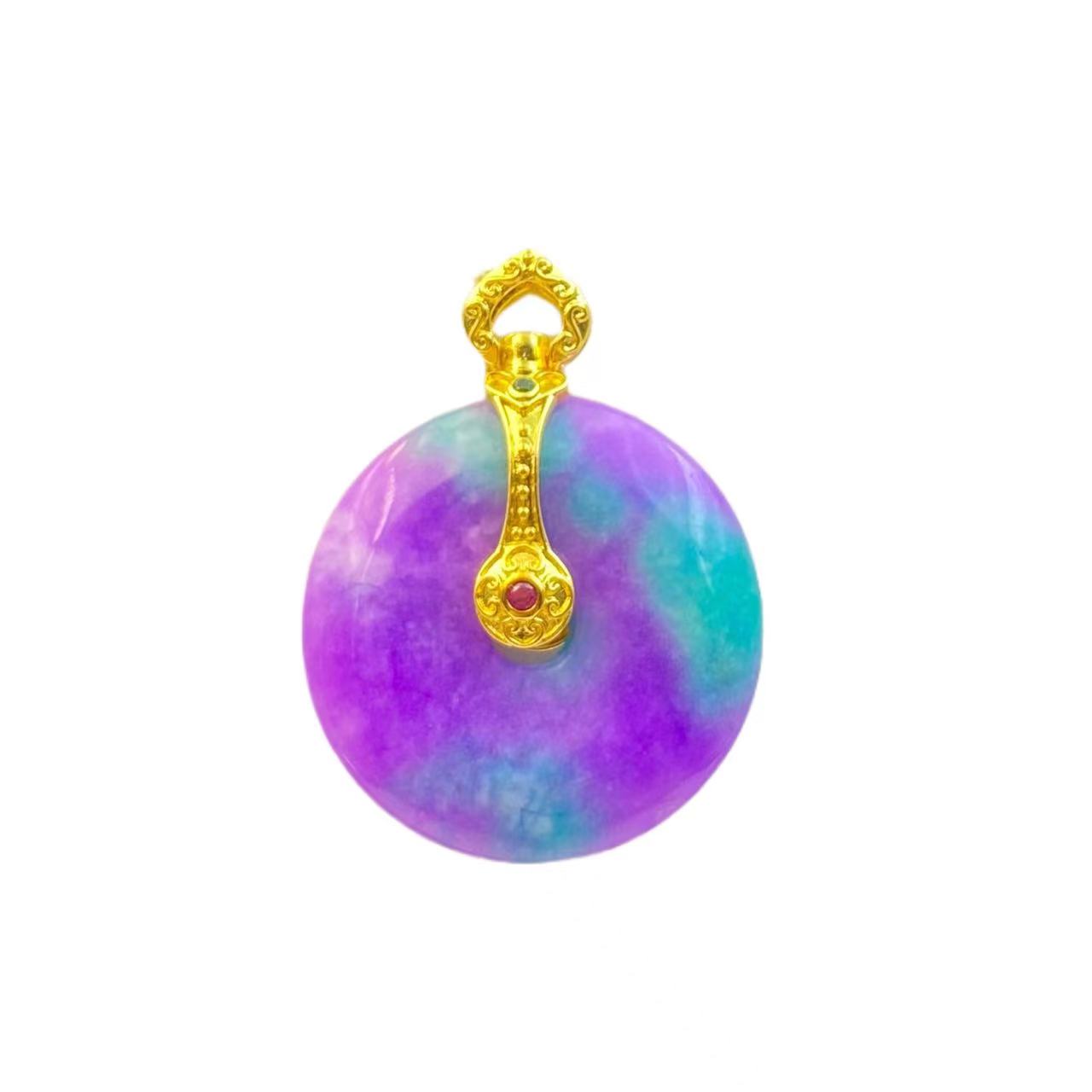 玛瑙气质三彩平安扣吊坠Y2061X合金