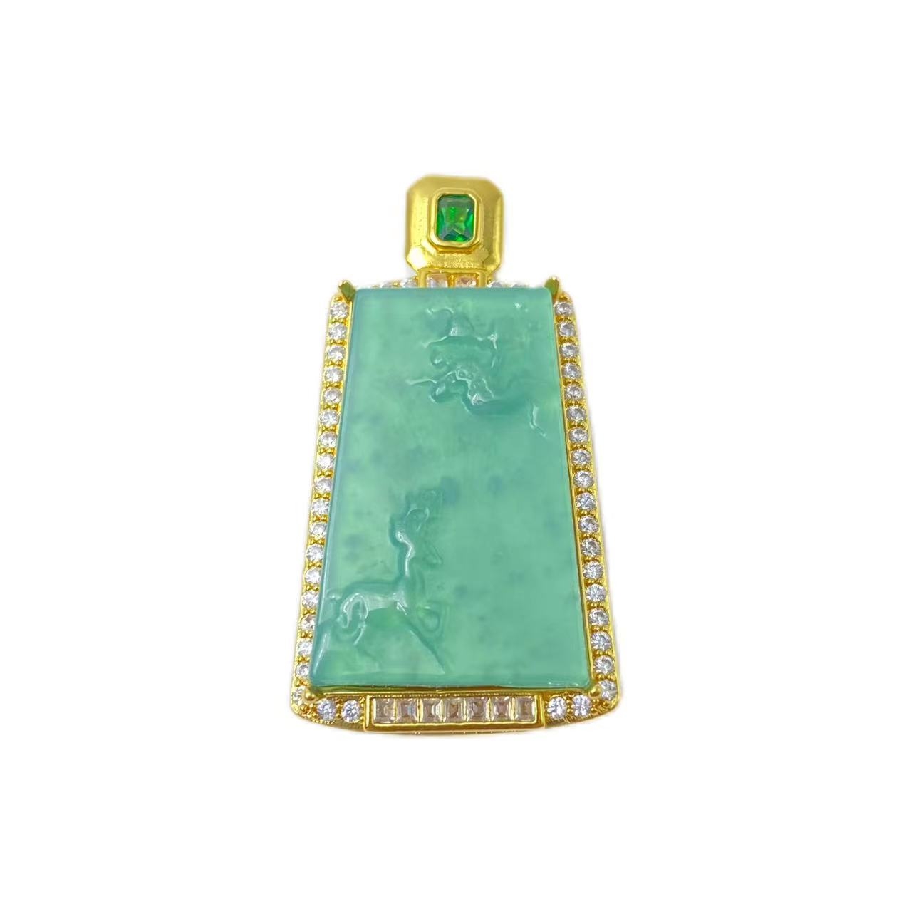 翡翠一鹿有你山水无事牌吊坠F356X（配X313）合金