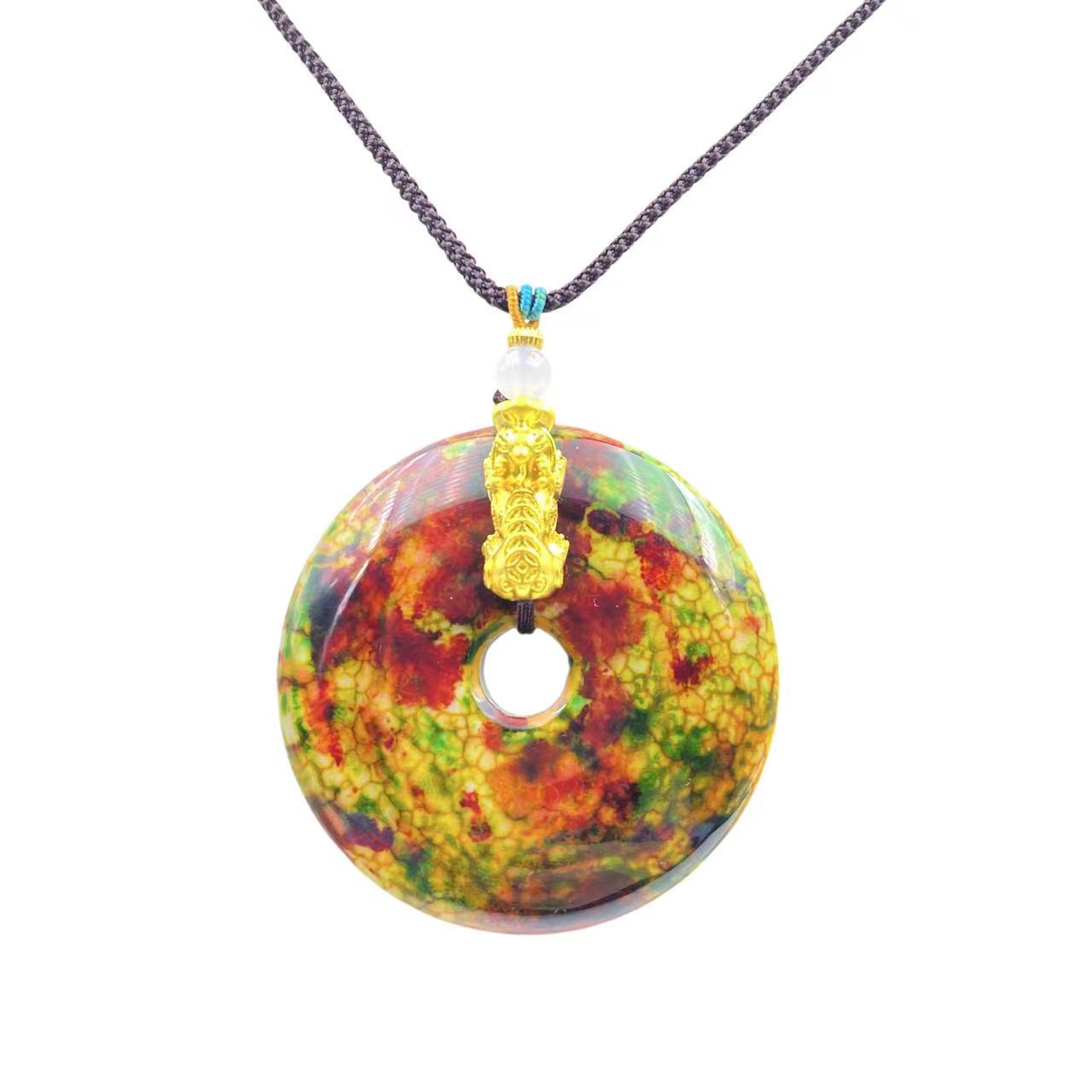 孔雀丹青玛瑙平安扣貔貅项链Y2107X合金