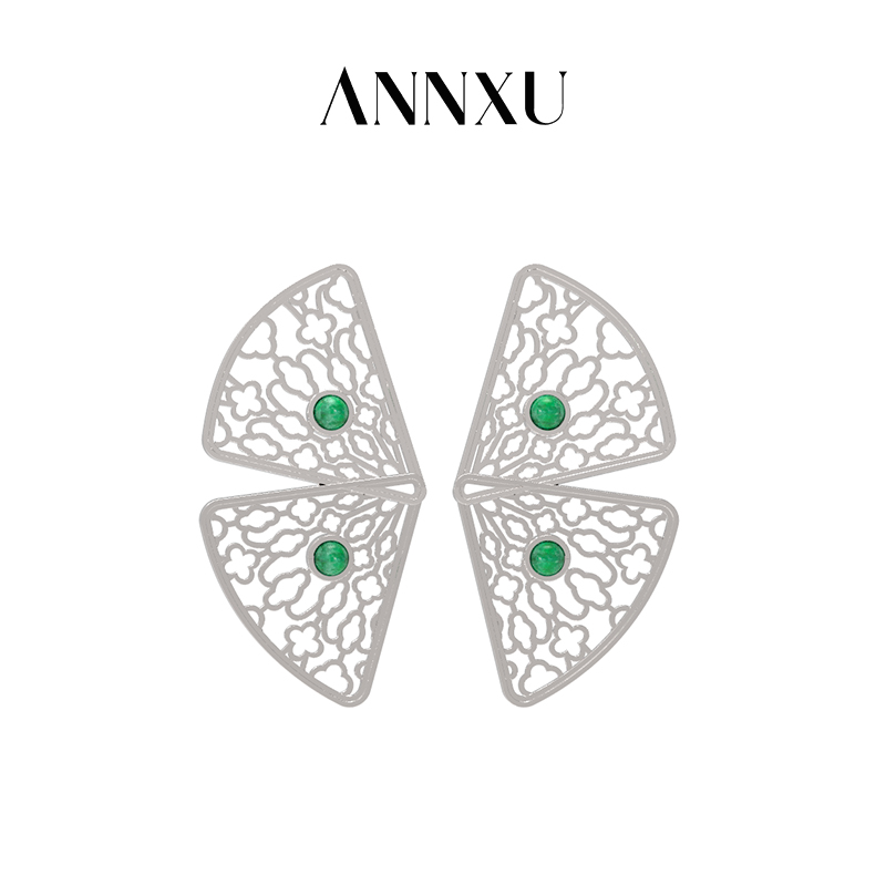 ANNXU 铜合金耳饰 苏式园林系列漏窗蝴蝶耳环小众设计简约