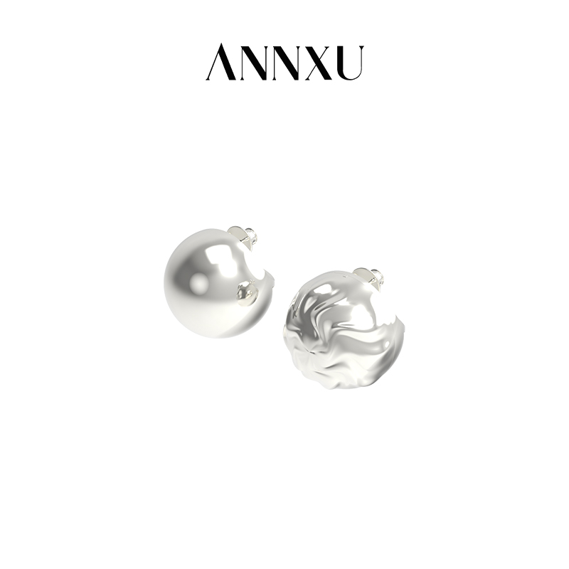 ANNXU 铜合金耳饰 水纹系列球形波纹耳环水纹系列小众设计感耳饰