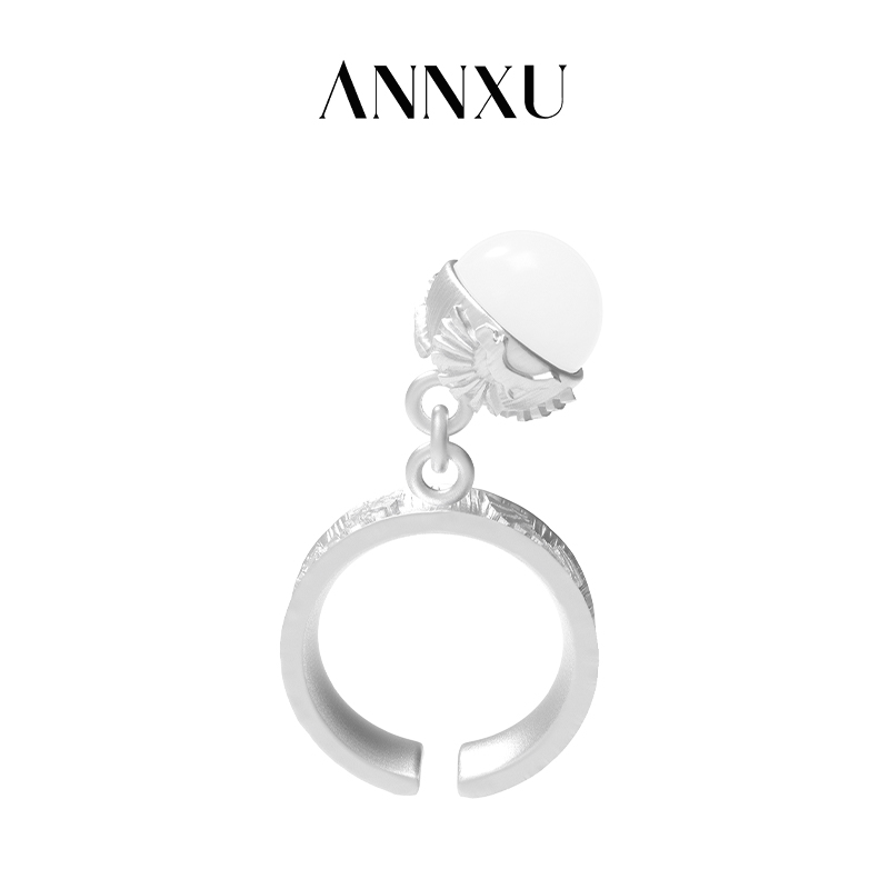 ANNXU 铜合金戒指 松影月映浮雕可转动戒指开口戒气质