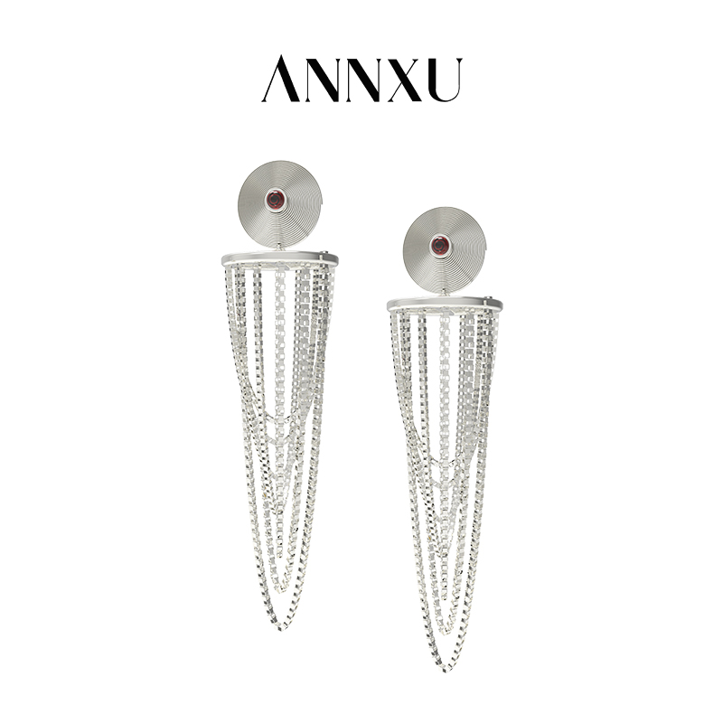 ANNXU 铜合金合成锆石耳饰 ANNXU 苗系列螺旋流苏耳环新中式