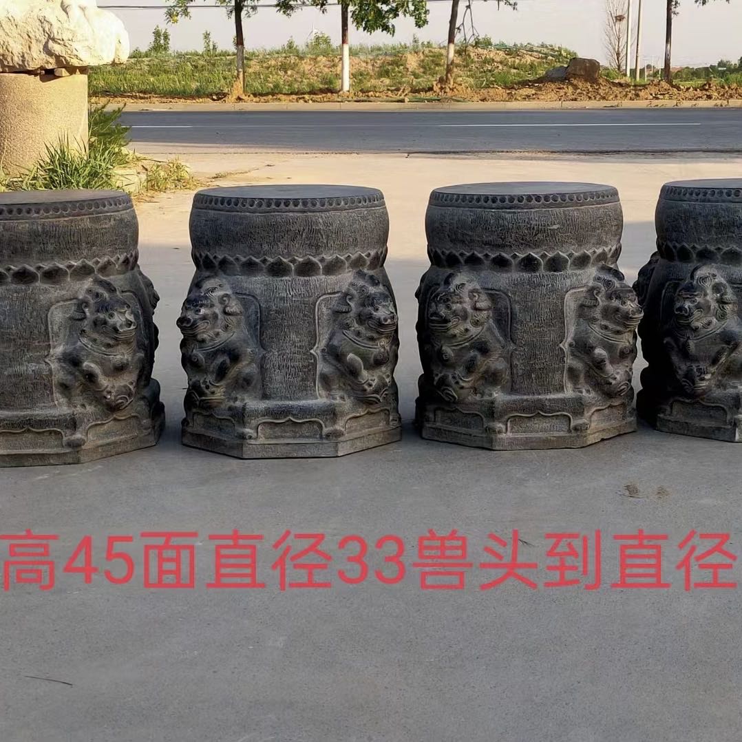仿民国时期青石秀墩一套，四狮同堂，上百年自然风化包浆