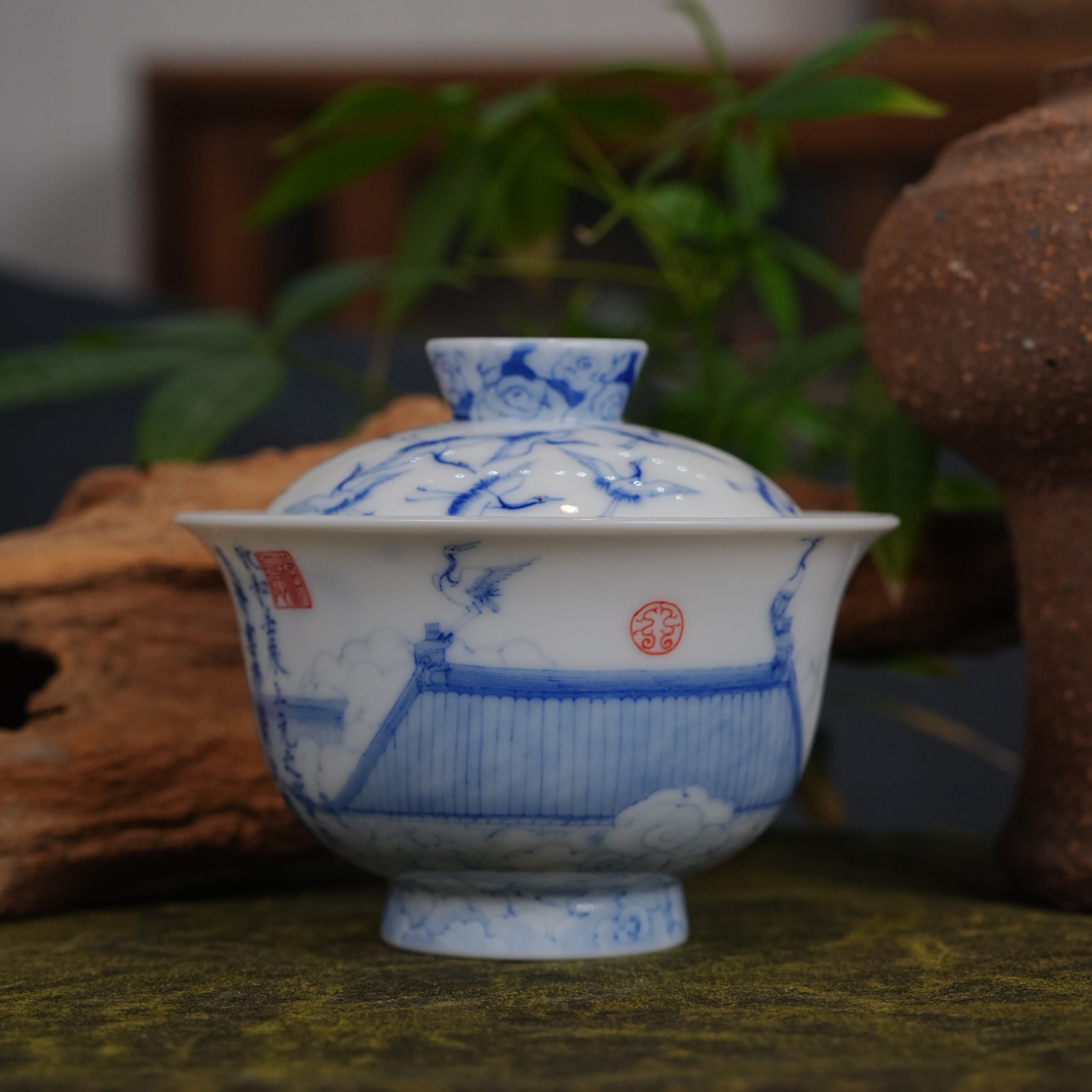 画堂春画堂春画堂春青花诗画双绝赵佶瑞鹤图盖碗