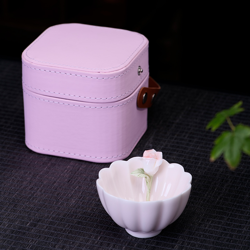 网红闺蜜手工捏花陶瓷主人杯高档羊脂玉女士颜值可爱创意商务茶具