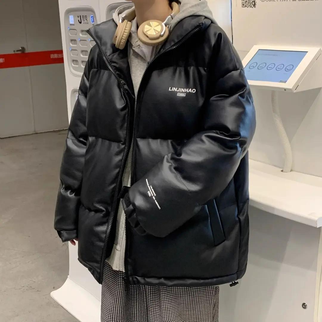 当季爆款冬季皮羽绒服男宽松加厚面包服情侣外套韩版潮立领羽同