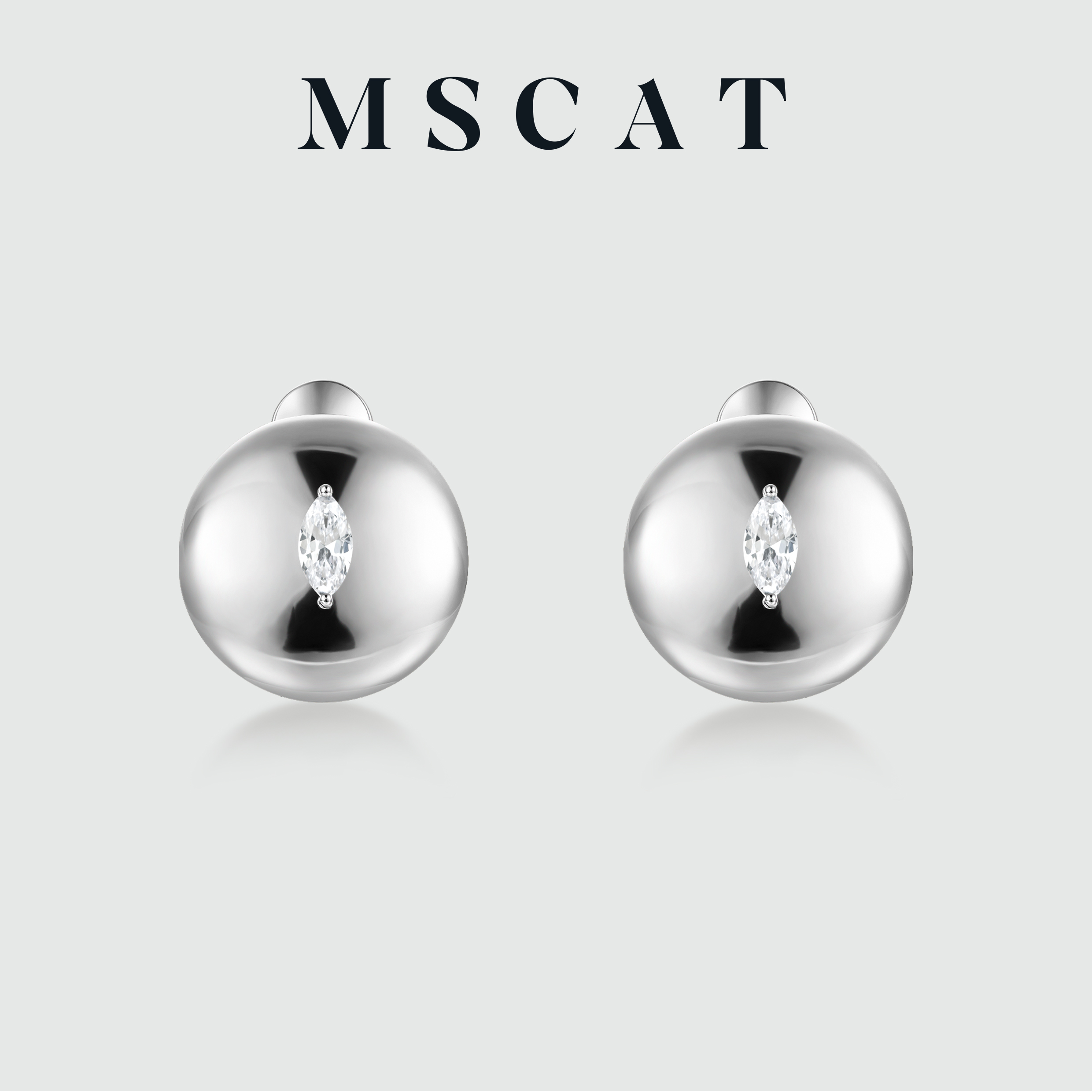 MSCAT JEWELRY 铜合金合成锆石耳饰 镶石圆盘镜面时尚耳钉气质