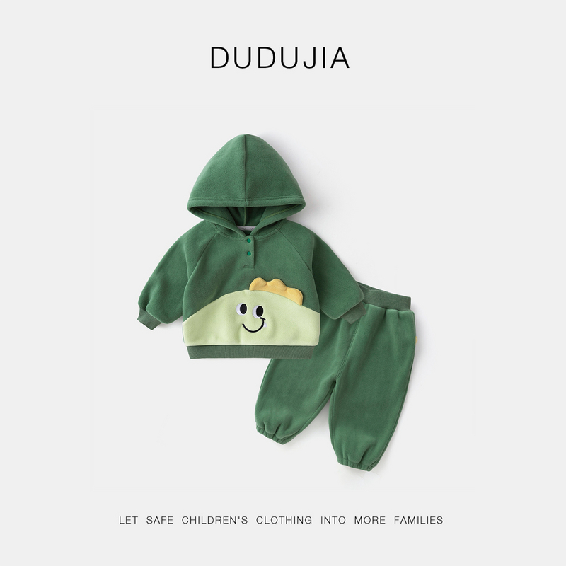 嘟嘟家宝宝秋季套装男宝奥粒绒连帽上衣休闲长裤两件套G4CTZ175