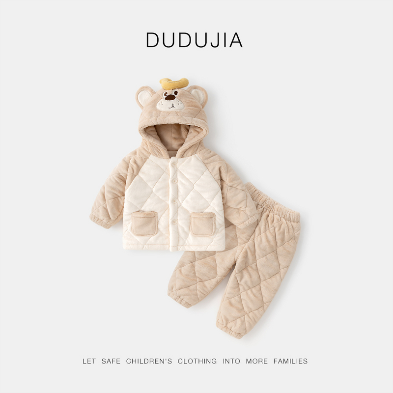 嘟嘟家宝宝家居服套装秋冬儿童加绒加厚珊瑚绒睡衣男女童保暖冬装