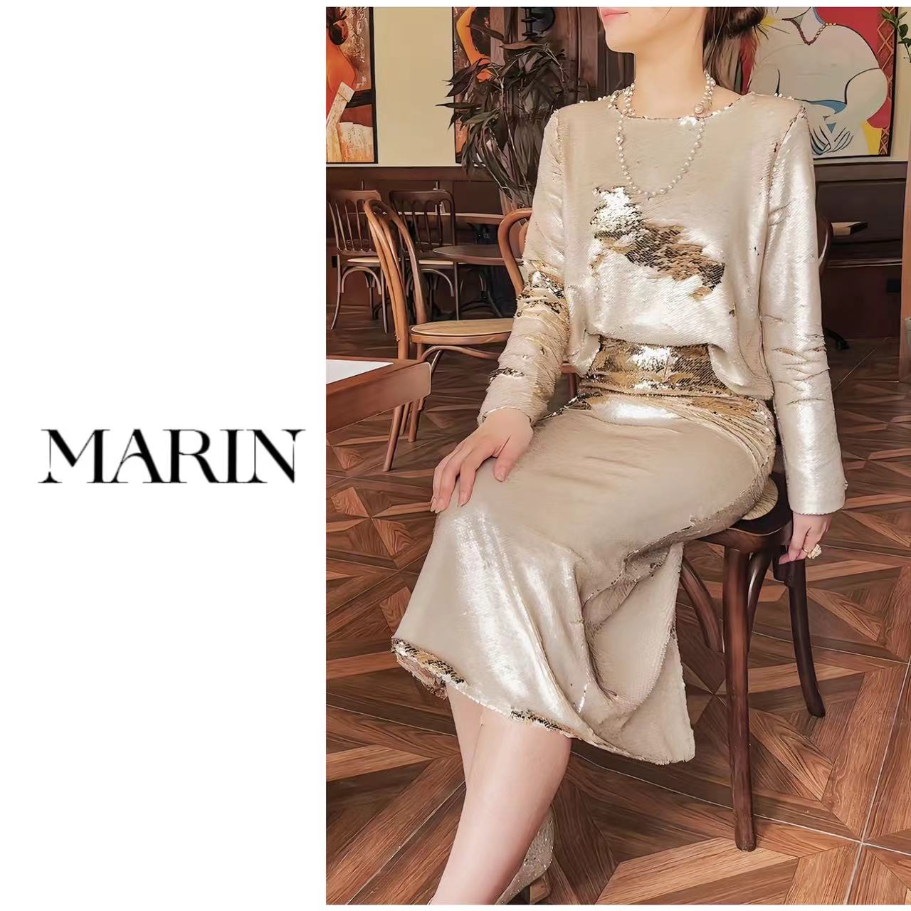 【琥珀沙金】春秋法式轻奢长袖气质重工时尚设计感双面亮片小众套装