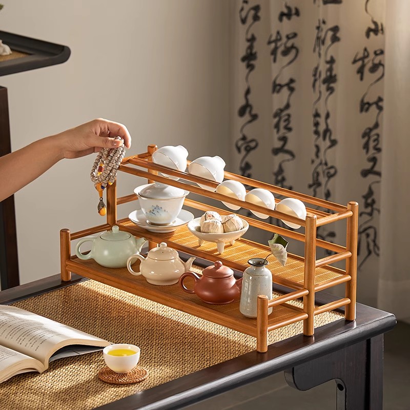 中式小型博古架茶杯架子茶具茶壶收纳架桌面摆件复古置物架展示架