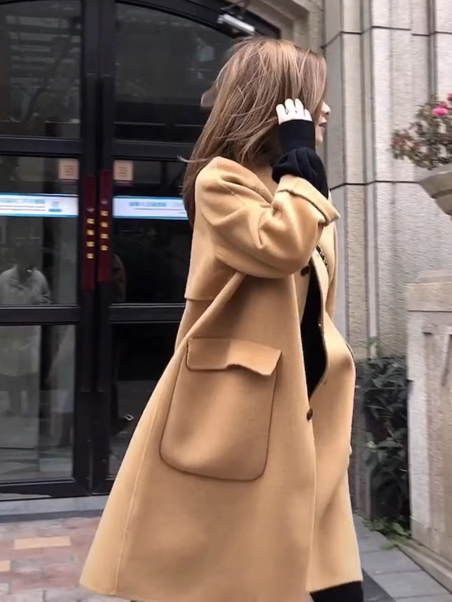 中长款2025年春秋新款双排扣毛呢外套