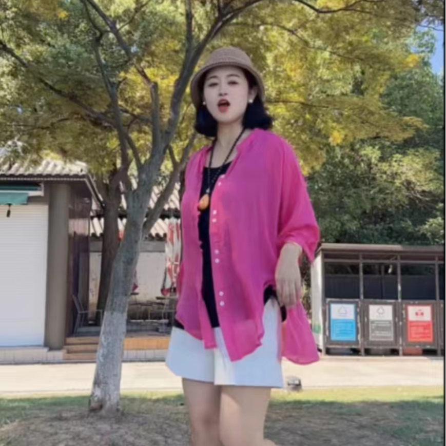 大码女装女装春夏装短袖t恤女棉麻衬衫女宽松短款上衣女夏装