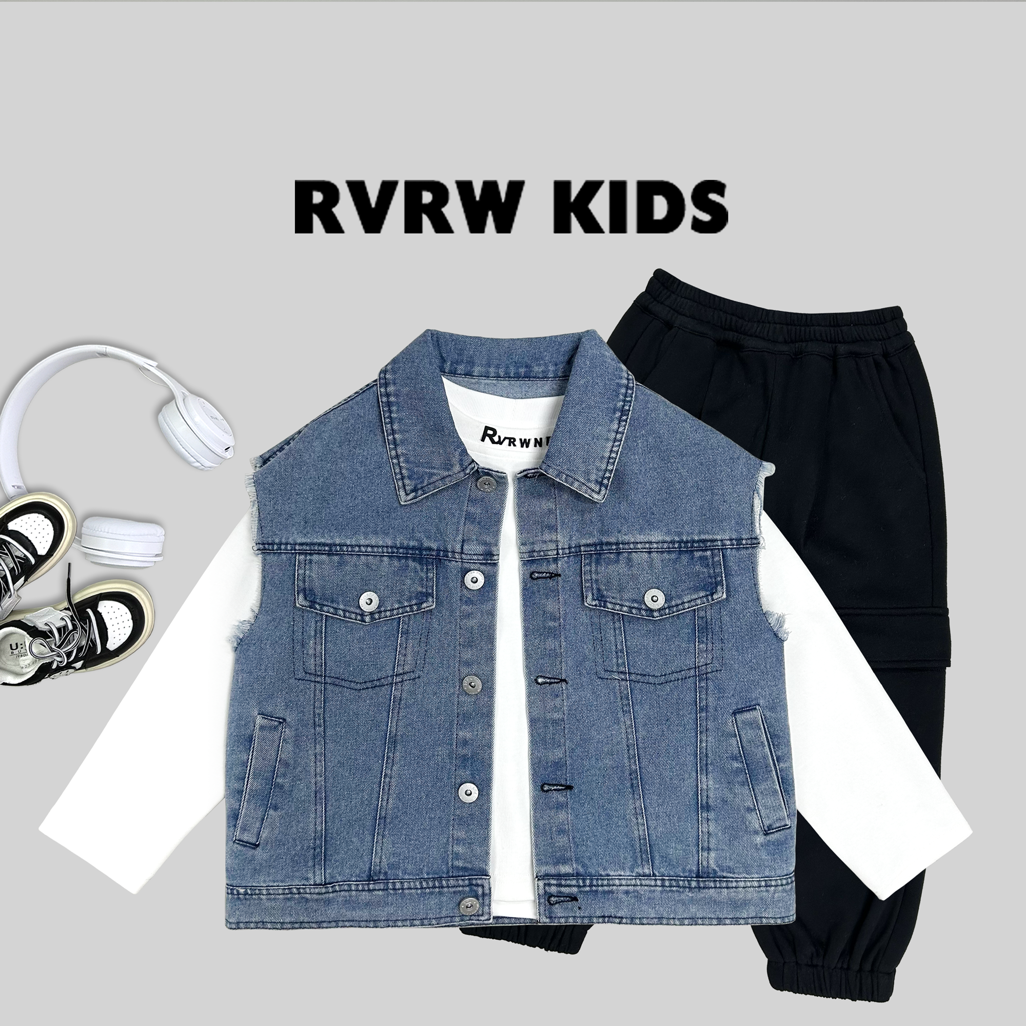 若大王时尚小口袋纽扣夏款百搭休闲童装牛仔马甲 CY-GU037