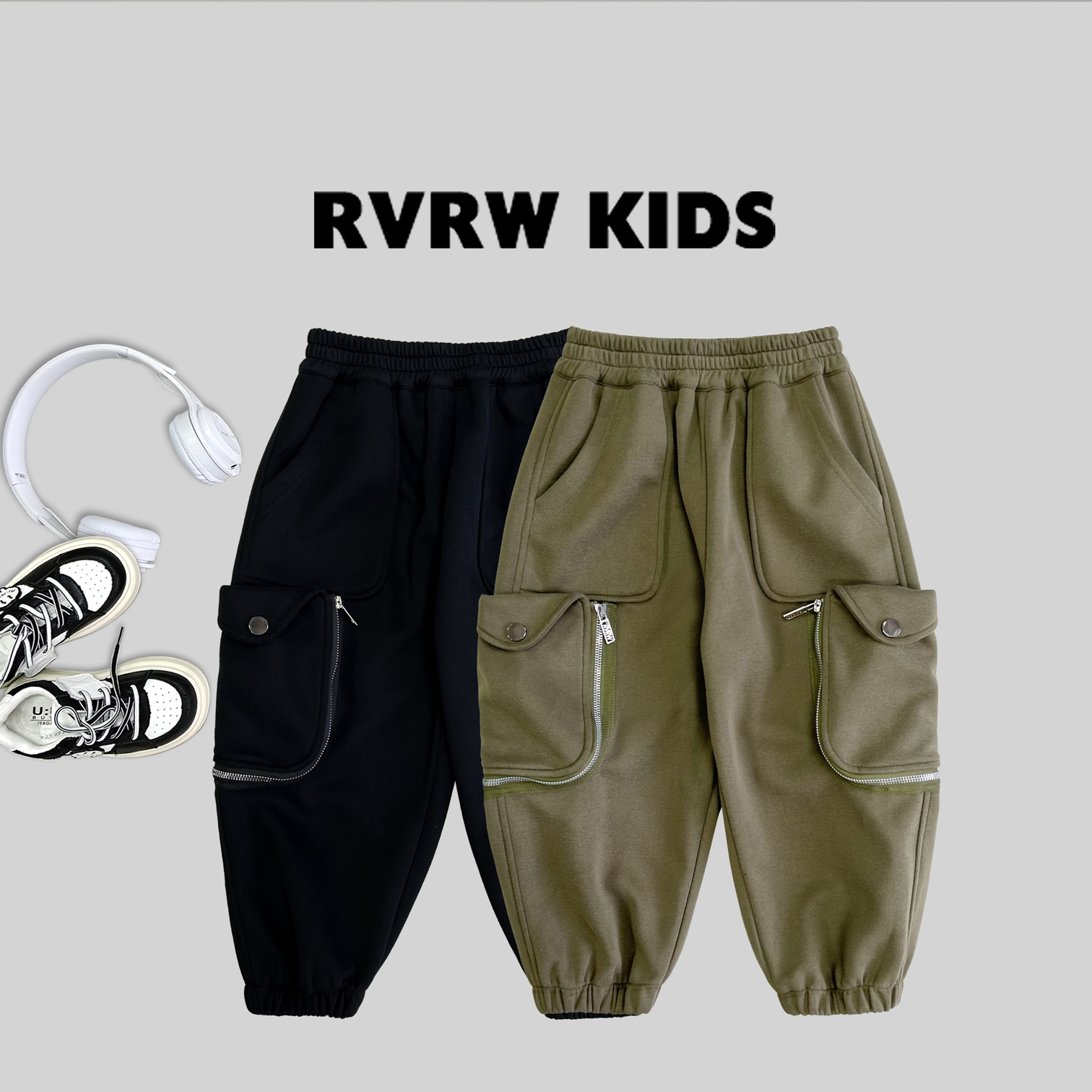 【光辉岁月】若大王潮酷纯色拉链简约儿童秋童装长裤 QK-BB158