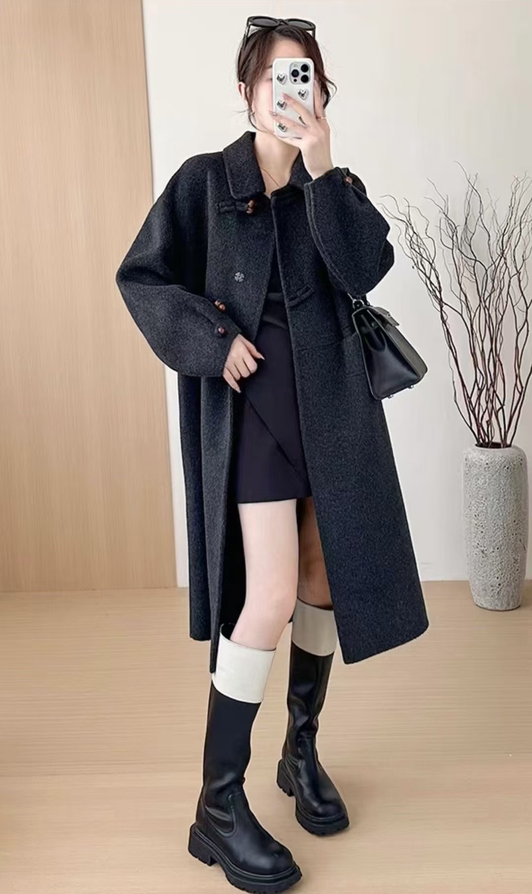 100羊毛入秋气质显瘦小个子双面羊毛大衣长款双面呢子外套女