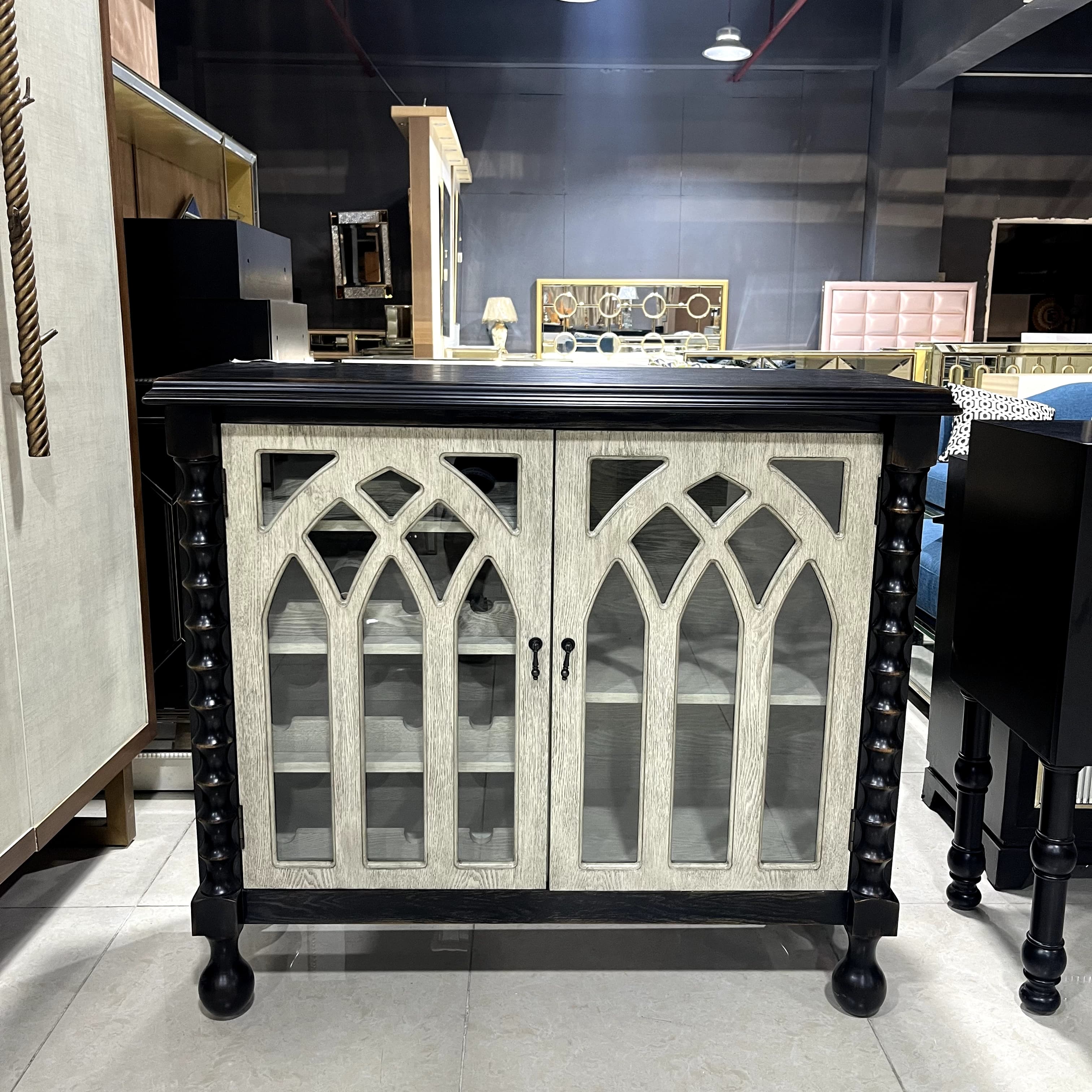 美式双门柜 106×38.5×96cm复古玄关做旧雕花酒柜矮柜客厅手绘一