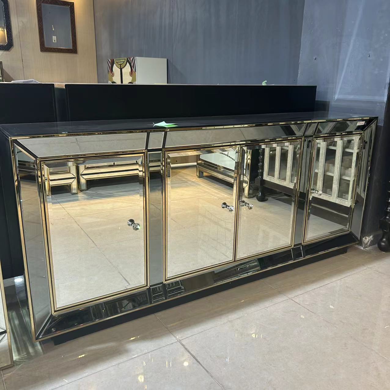 高奢镜面四门门柜  美式轻奢客厅家用简约玄关别墅极简