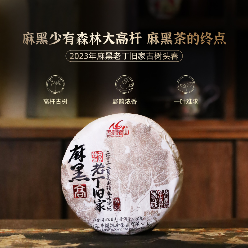 吾味奇山2023年易武麻黑老丁旧家古树普洱茶生茶饼
