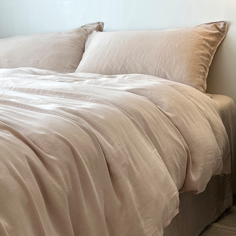 复古双针水洗︱80支天丝四件套纯色简约亲肤被套床单床笠四季床品