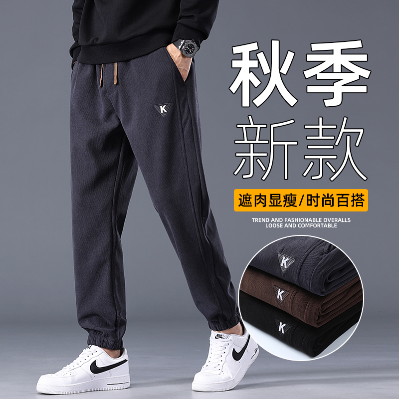 博奥绒休闲裤男士秋冬新款加厚运动束脚裤男裤弹力青年哈伦长裤子