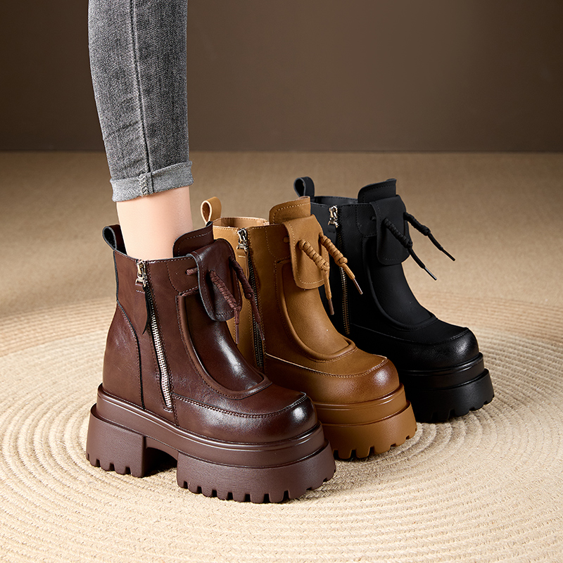 增高10-12cm冬季新款加绒保暖复古英伦风百搭厚底内增高马丁靴女