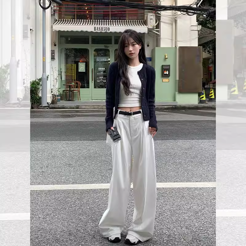  宋正恩高腰阔腿裤休闲裤女新款小个子直筒拖地宽松山本裤AA0989